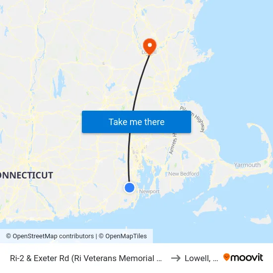 Ri-2 & Exeter Rd (Ri Veterans Memorial Cemetery) to Lowell, MA map