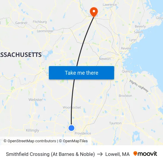 Smithfield Crossing (At Barnes & Noble) to Lowell, MA map