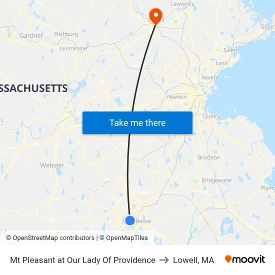 Mt Pleasant at Our Lady Of Providence to Lowell, MA map