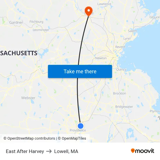 East After Harvey to Lowell, MA map