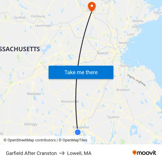 Garfield After Cranston to Lowell, MA map