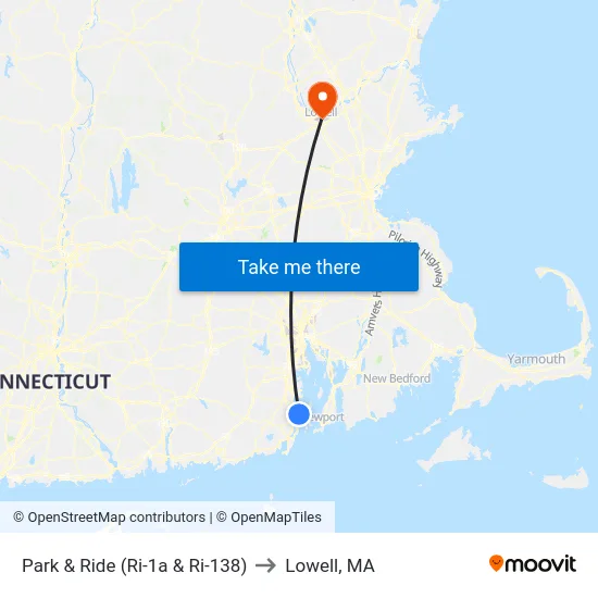 Park & Ride (Ri-1a & Ri-138) to Lowell, MA map