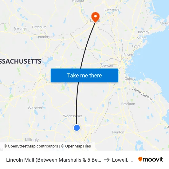 Lincoln Mall (Between Marshalls & 5 Below) to Lowell, MA map