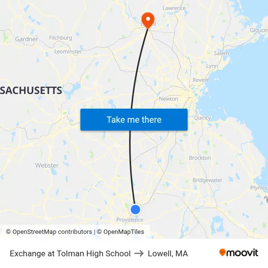 Exchange at Tolman High School to Lowell, MA map