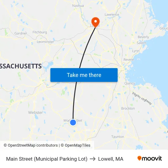 Main Street (Municipal Parking Lot) to Lowell, MA map