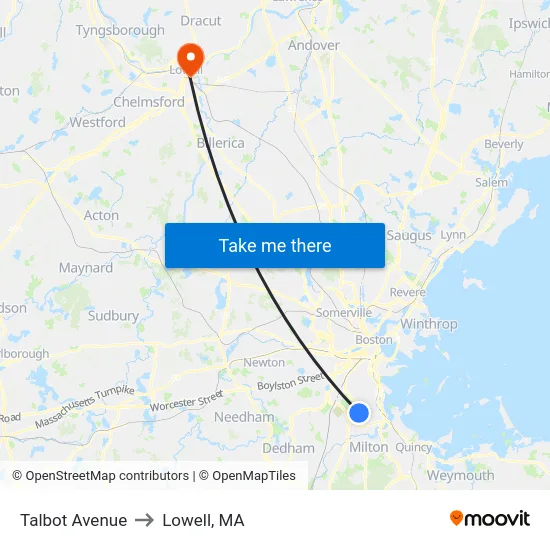 Talbot Avenue to Lowell, MA map