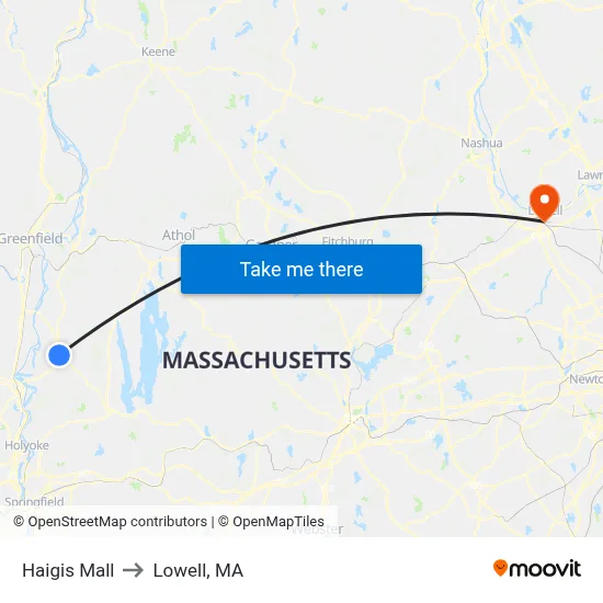 Haigis Mall to Lowell, MA map