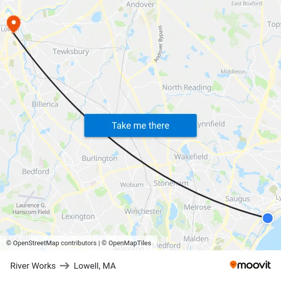 River Works to Lowell, MA map
