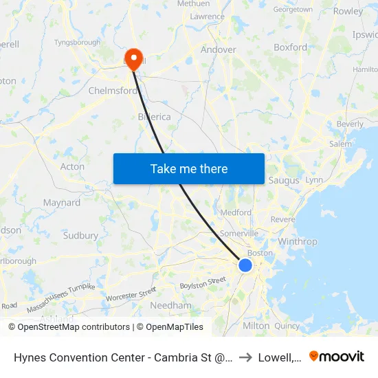 Hynes Convention Center - Cambria St @ Boylston St to Lowell, MA map