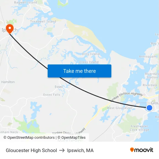 Gloucester High School to Ipswich, MA map