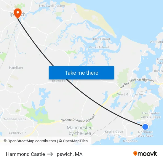 Hammond Castle to Ipswich, MA map