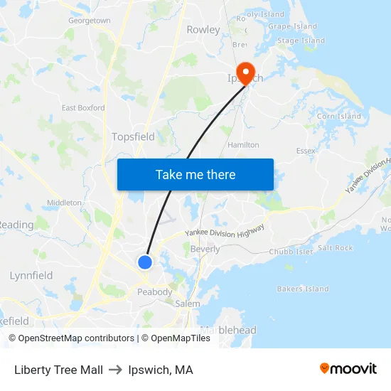 Liberty Tree Mall to Ipswich, MA map