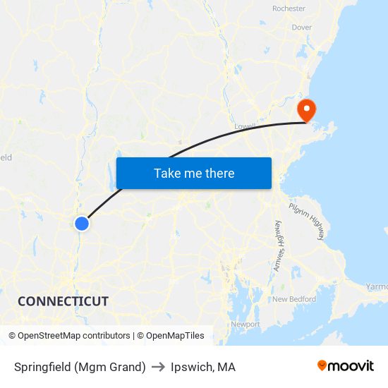 Springfield (Mgm Grand) to Ipswich, MA map