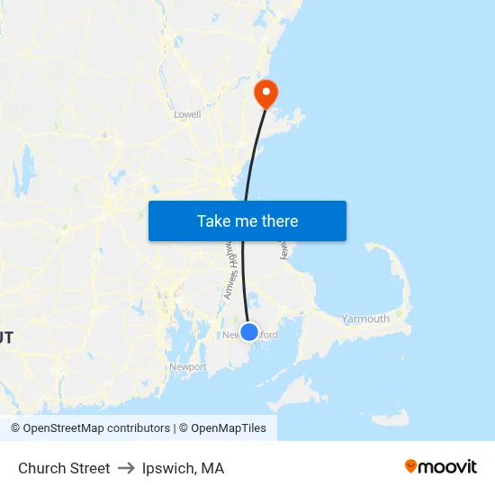 Church Street to Ipswich, MA map