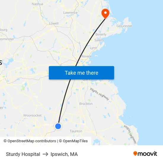 Sturdy Hospital to Ipswich, MA map
