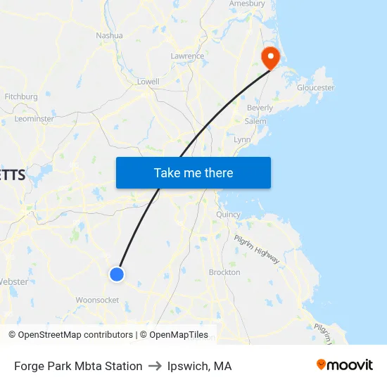 Forge Park Mbta Station to Ipswich, MA map