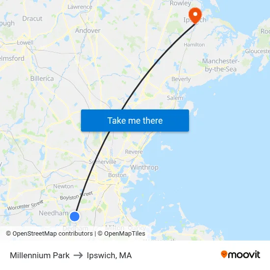 Millennium Park to Ipswich, MA map