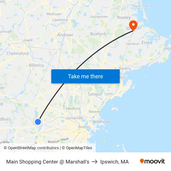 Main Shopping Center @ Marshall's to Ipswich, MA map
