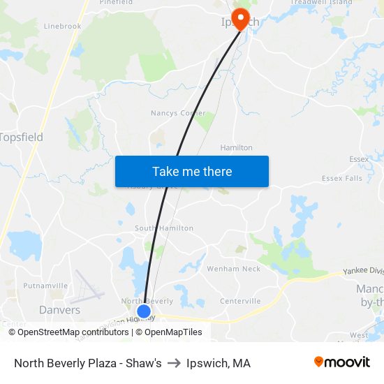North Beverly Plaza - Shaw's to Ipswich, MA map