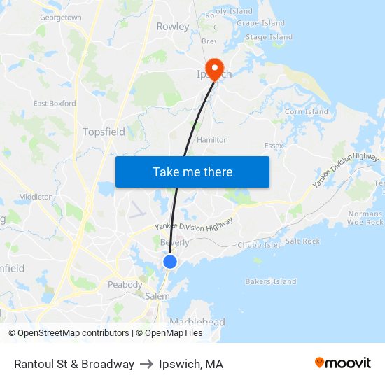 Rantoul St & Broadway to Ipswich, MA map