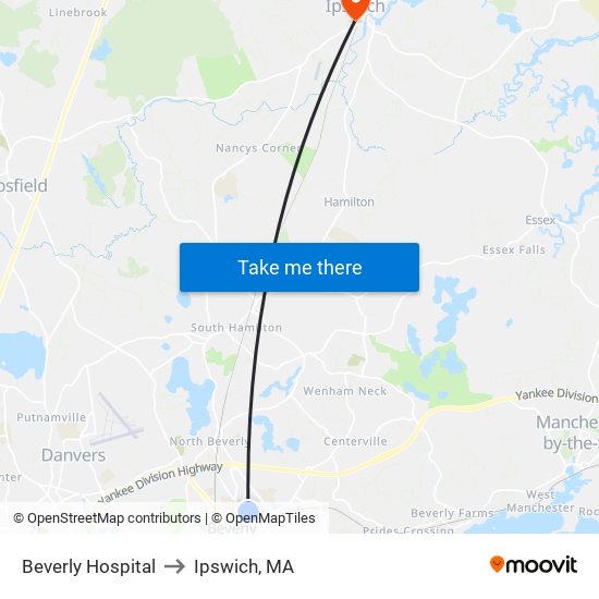 Beverly Hospital to Ipswich, MA map