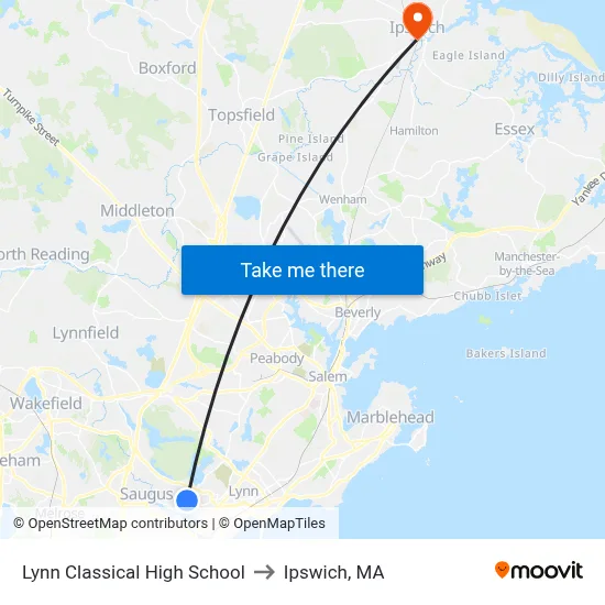 Lynn Classical High School to Ipswich, MA map