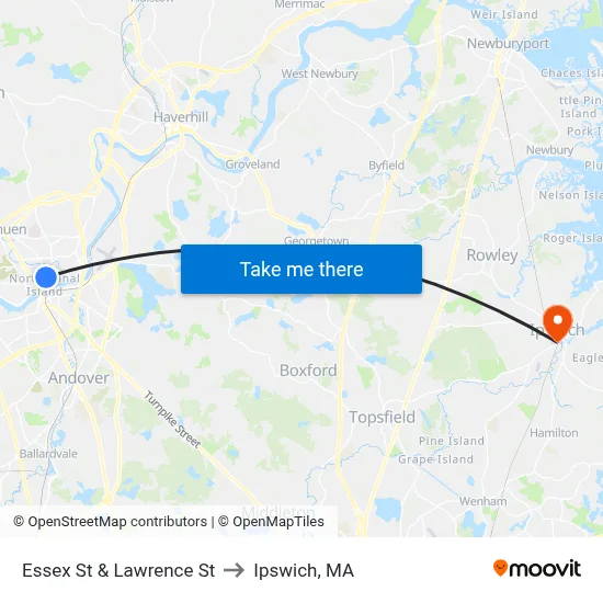 Essex St & Lawrence St to Ipswich, MA map