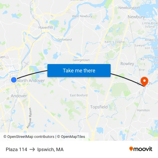 Plaza 114 to Ipswich, MA map