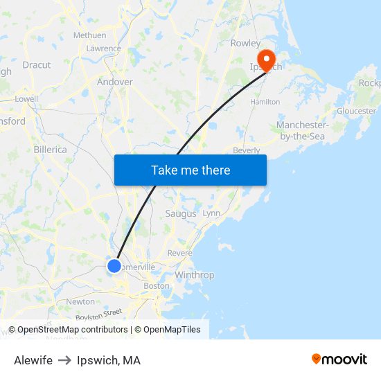 Alewife to Ipswich, MA map