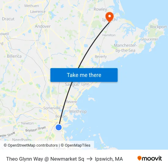Theo Glynn Way @ Newmarket Sq to Ipswich, MA map
