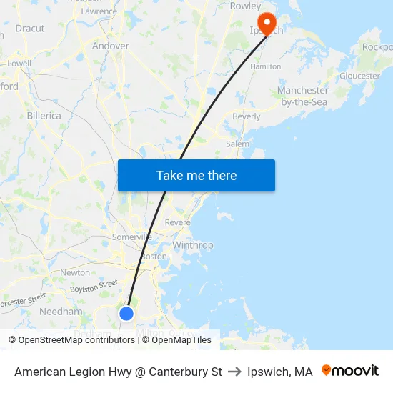 American Legion Hwy @ Canterbury St to Ipswich, MA map