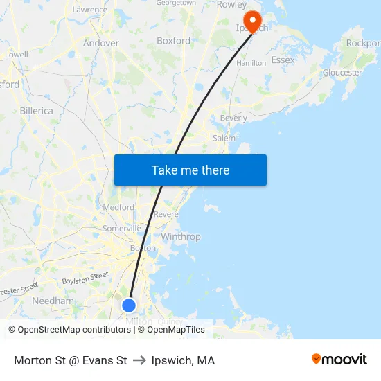 Morton St @ Evans St to Ipswich, MA map