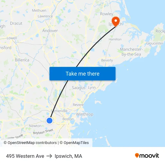 495 Western Ave to Ipswich, MA map