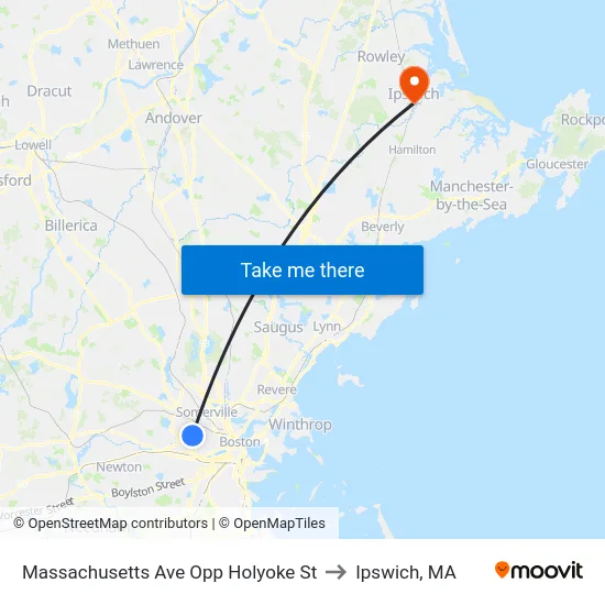 Massachusetts Ave Opp Holyoke St to Ipswich, MA map