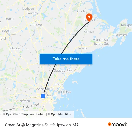 Green St @ Magazine St to Ipswich, MA map