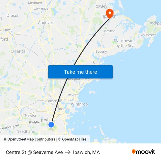 Centre St @ Seaverns Ave to Ipswich, MA map