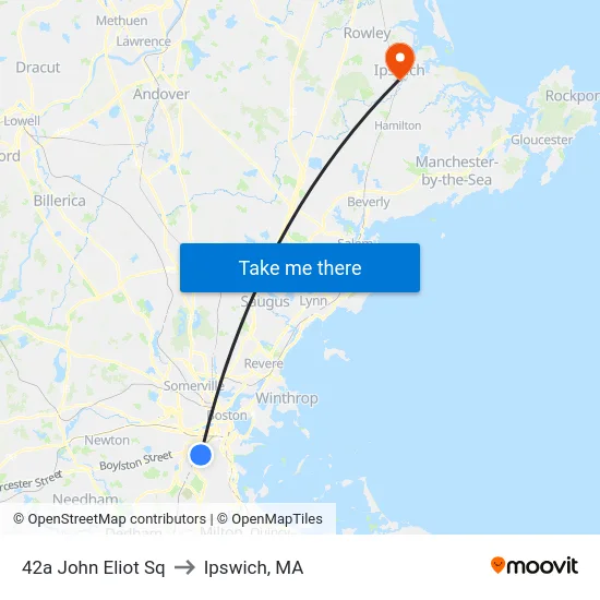 42a John Eliot Sq to Ipswich, MA map