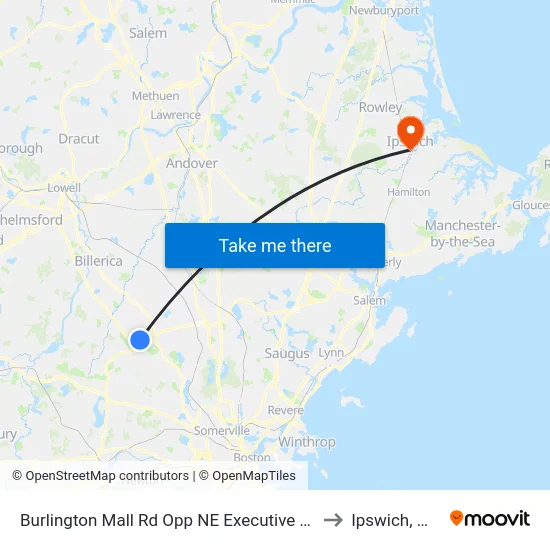Burlington Mall Rd Opp NE Executive Pk to Ipswich, MA map