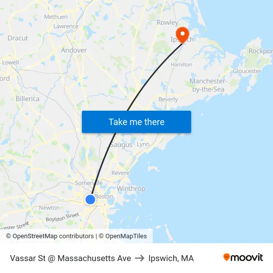 Vassar St @ Massachusetts Ave to Ipswich, MA map
