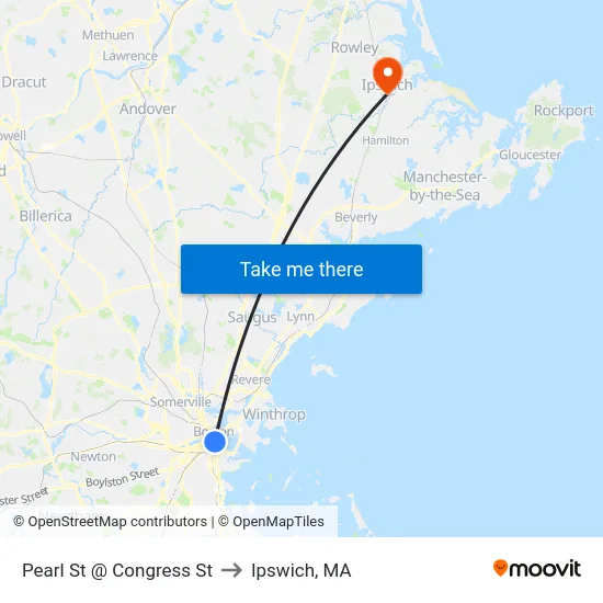 Pearl St @ Congress St to Ipswich, MA map