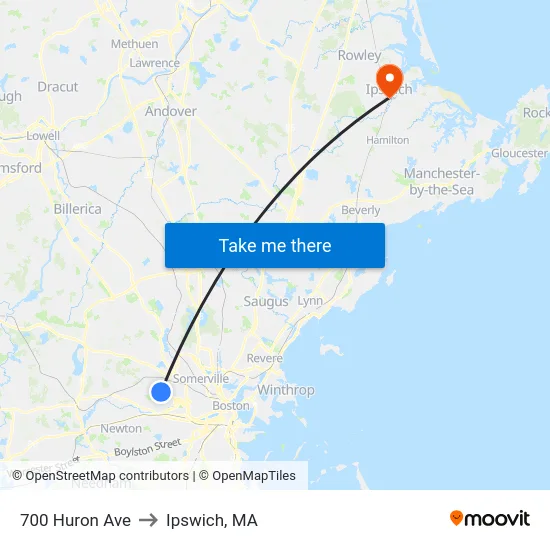 700 Huron Ave to Ipswich, MA map