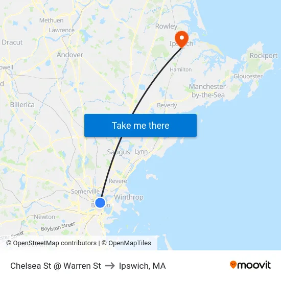 Chelsea St @ Warren St to Ipswich, MA map