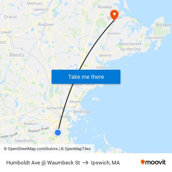 Humboldt Ave @ Waumbeck St to Ipswich, MA map