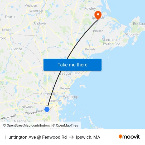 Huntington Ave @ Fenwood Rd to Ipswich, MA map