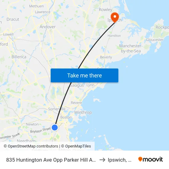 835 Huntington Ave Opp Parker Hill Ave to Ipswich, MA map