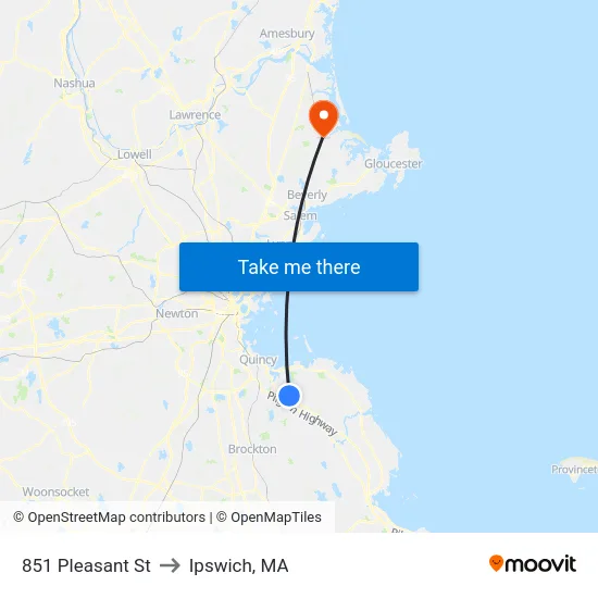 851 Pleasant St to Ipswich, MA map