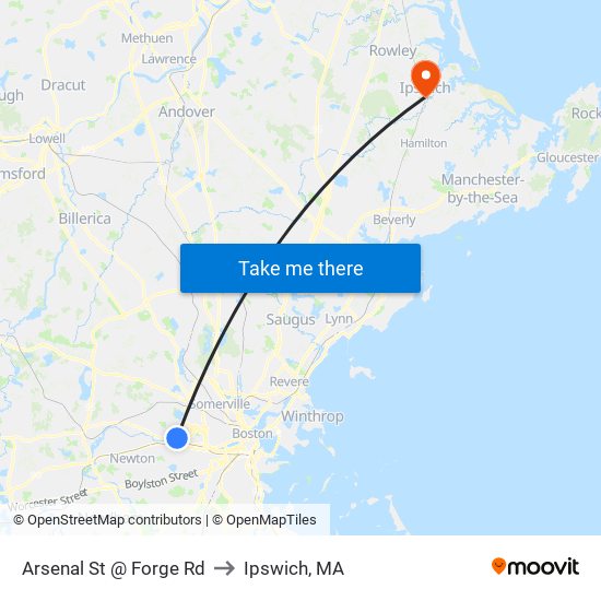 Arsenal St @ Forge Rd to Ipswich, MA map