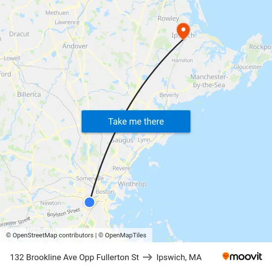 132 Brookline Ave Opp Fullerton St to Ipswich, MA map