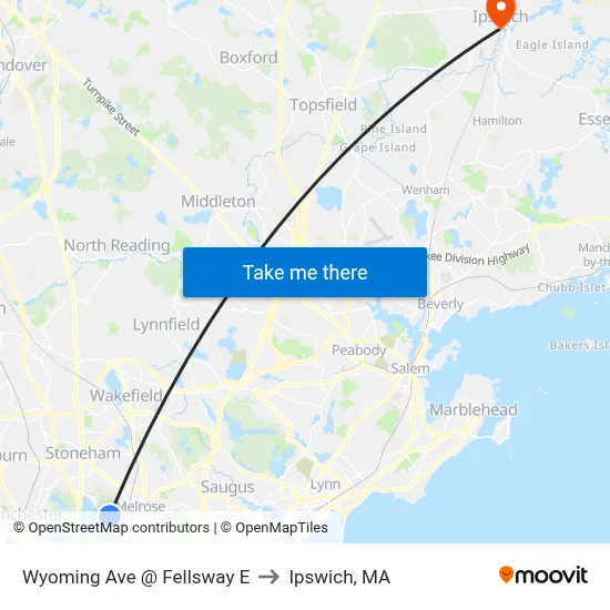 Wyoming Ave @ Fellsway E to Ipswich, MA map