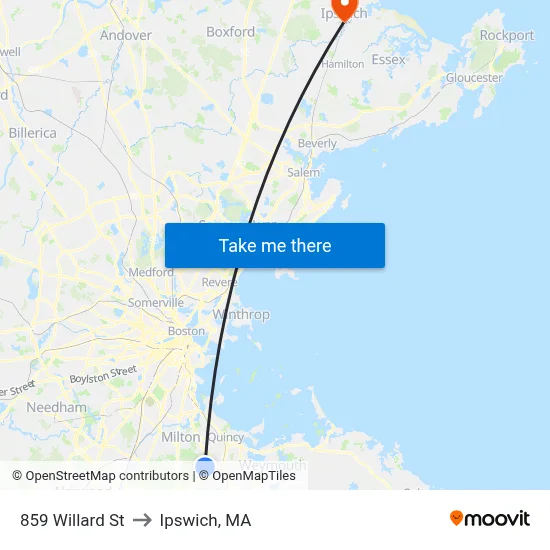 859 Willard St to Ipswich, MA map